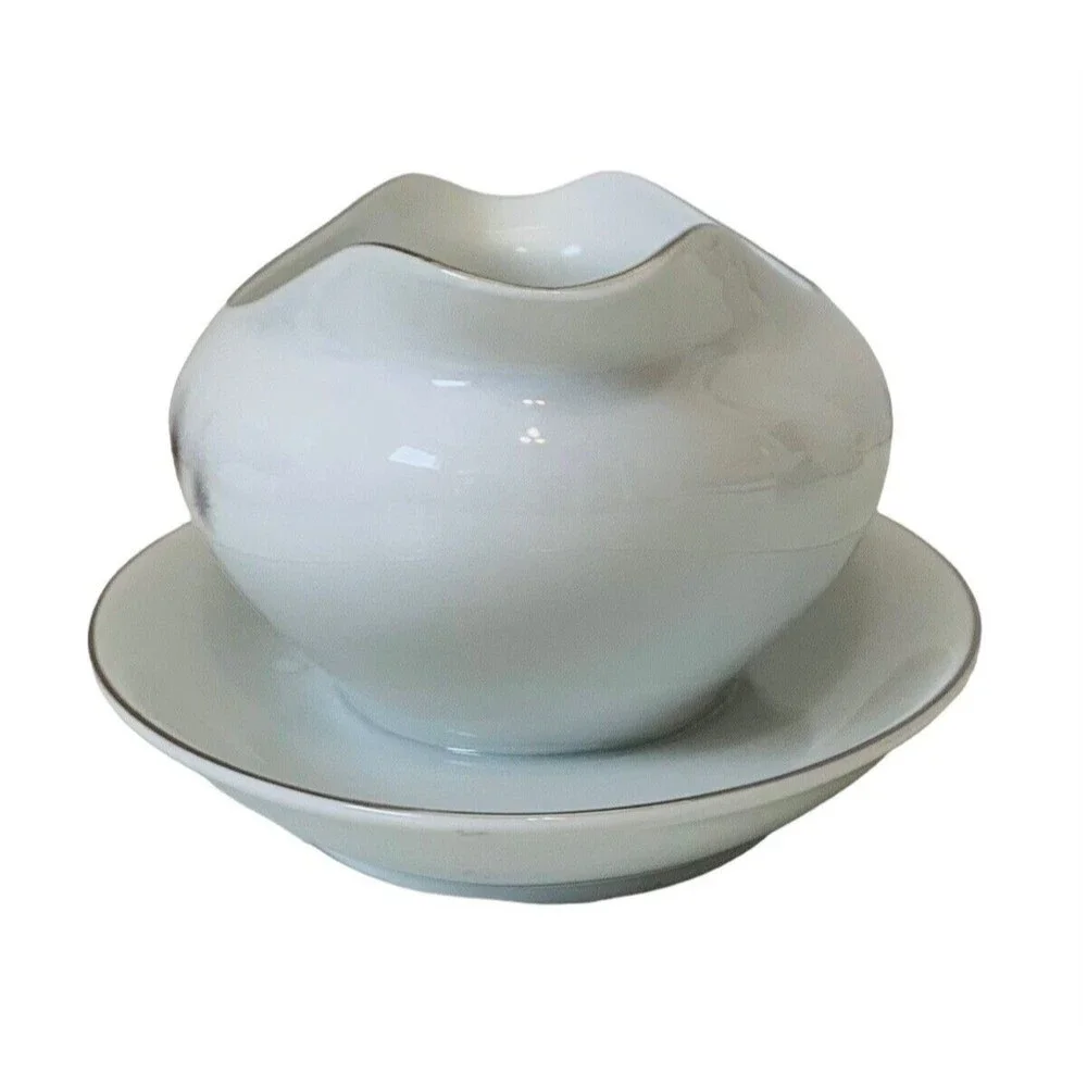 Fine China Creative Platinum Star Burst Gravy Boat w/ Attached Underplate Japan